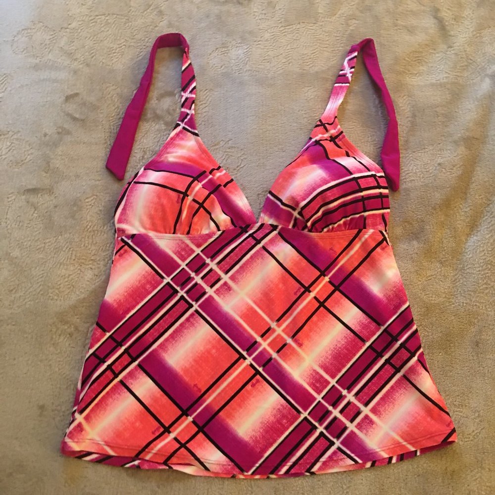 Foxy Jeans pink with purple/black/white tankini Size S
